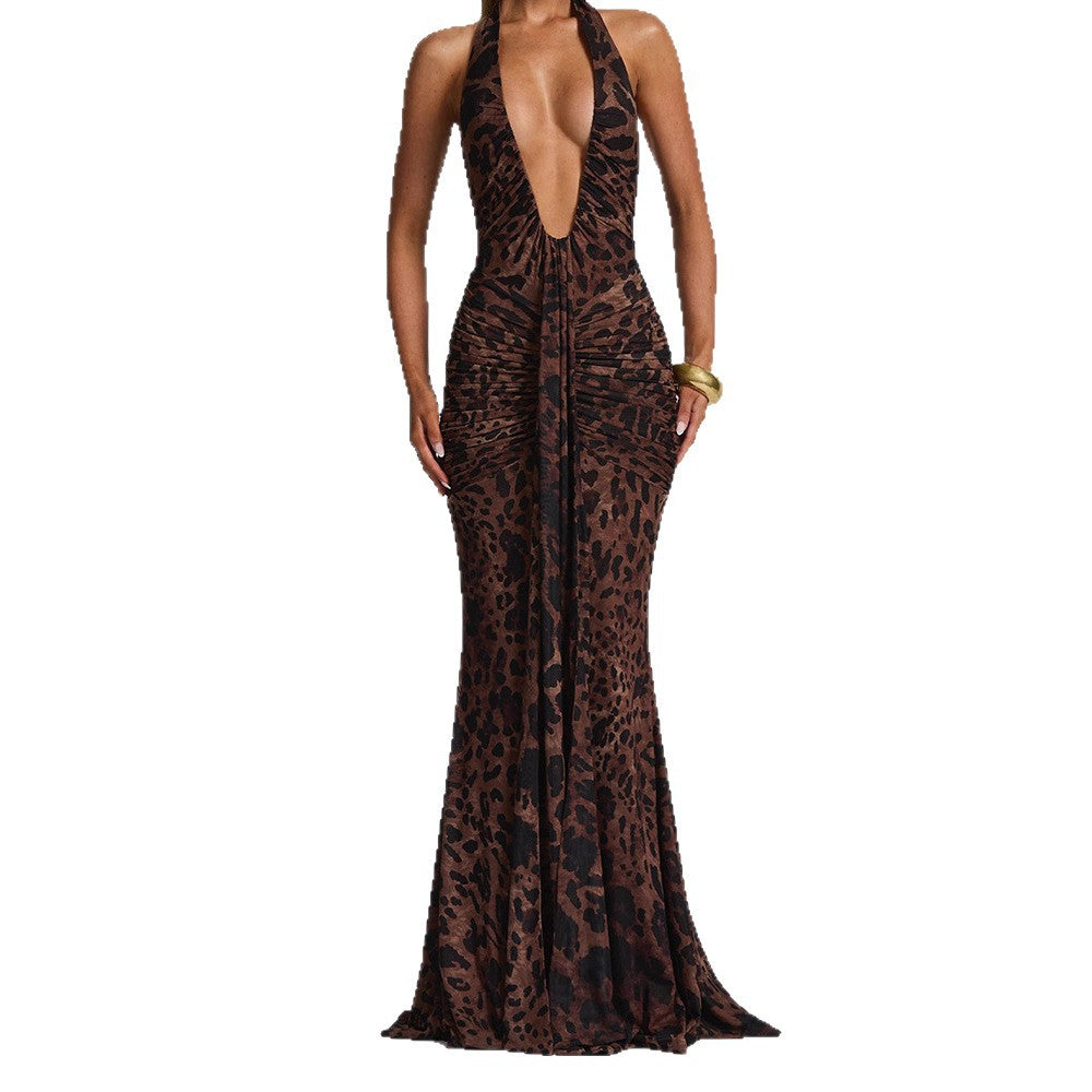 Damen Elegantes Glamour-Kleid mit tiefem V-Ausschnitt und Raffung EB