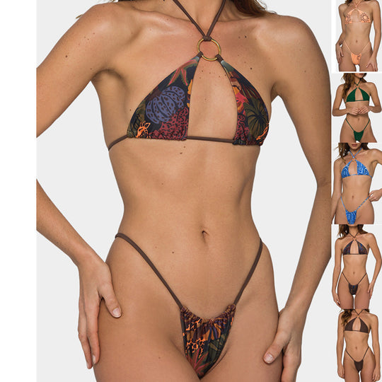 Damen Triangelbikini mit verstellbarem Halterneck und modischem Print EB