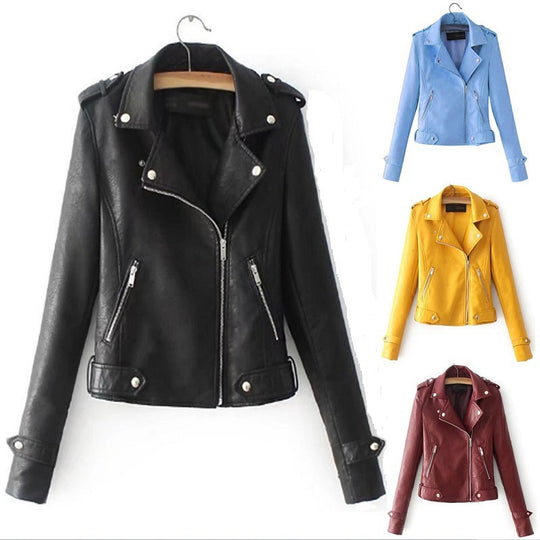 Damen stylische Kunstleder-Bikerjacke mit modischem Schnitt EB