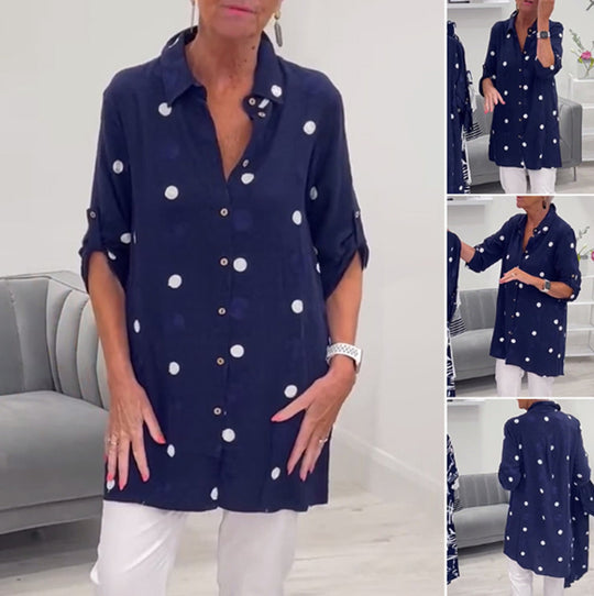 Damen Langarm-Bluse mit strukturiertem Punktedesign und praktischer Knopfleiste Heidi-Mode