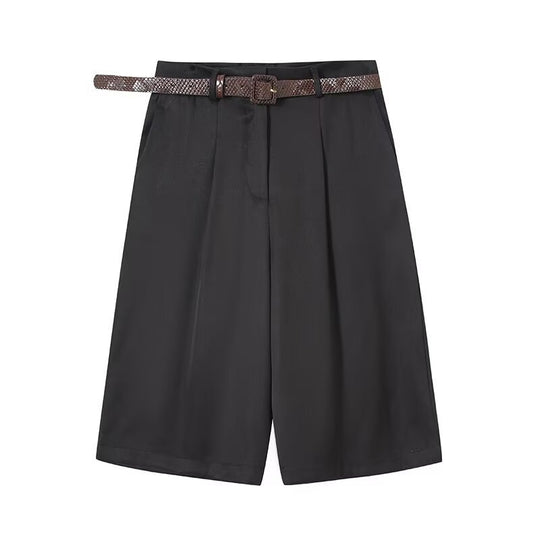 Damen elegante Hochwasser-Shorts mit geflochtenem Gürtel EB