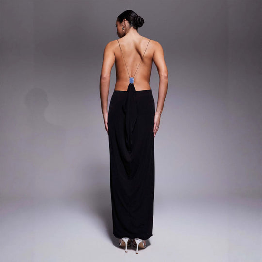 Damen Maxikleid mit tiefem V-Ausschnitt und seitlichen Cut-Outs EB