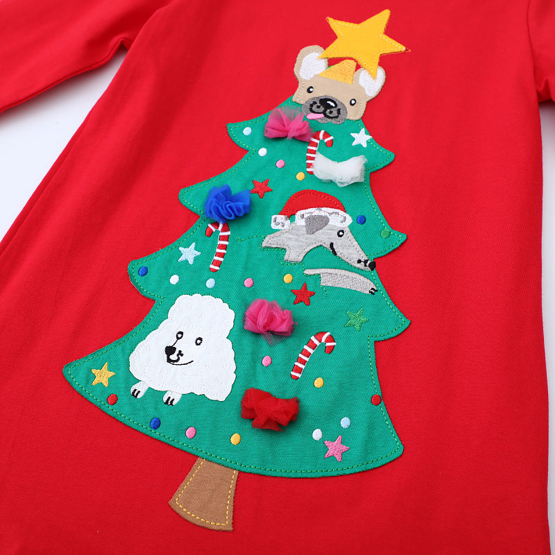 Mädchen Langarmkleid mit festlichem Weihnachtsbaum-Motiv EB