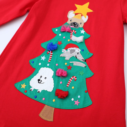 Mädchen Langarmkleid mit festlichem Weihnachtsbaum-Motiv EB
