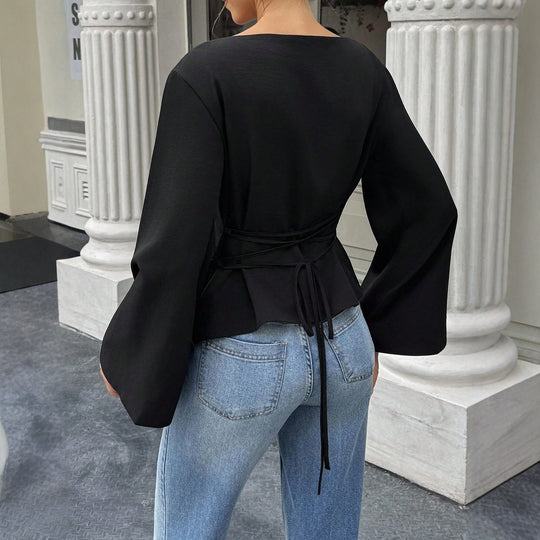 Damen Bootneck-Langarmshirt mit weitem Manschettenärmel und figurbetonter Seitennaht Eichborn Berlin