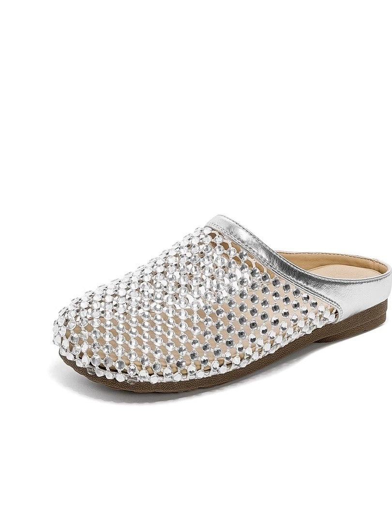 Damen modische Pantoletten mit eleganter Strassverzierung und bequemer Sohle EB