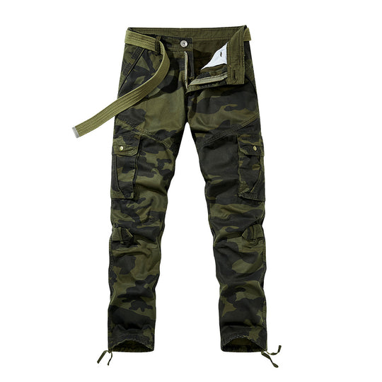 Herren Cargohose im Slim-Fit mit verstärkten Knien Multifachtaschen und Stoffgürtel EB