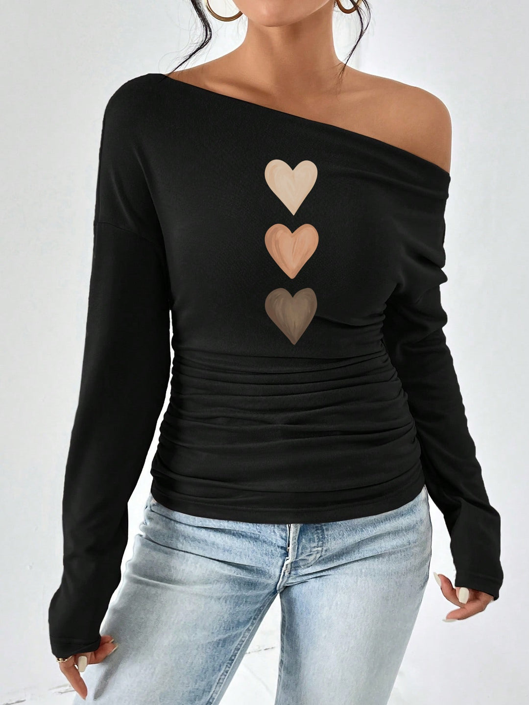 Damen Off-Shoulder Langarmshirt mit Raffung EB