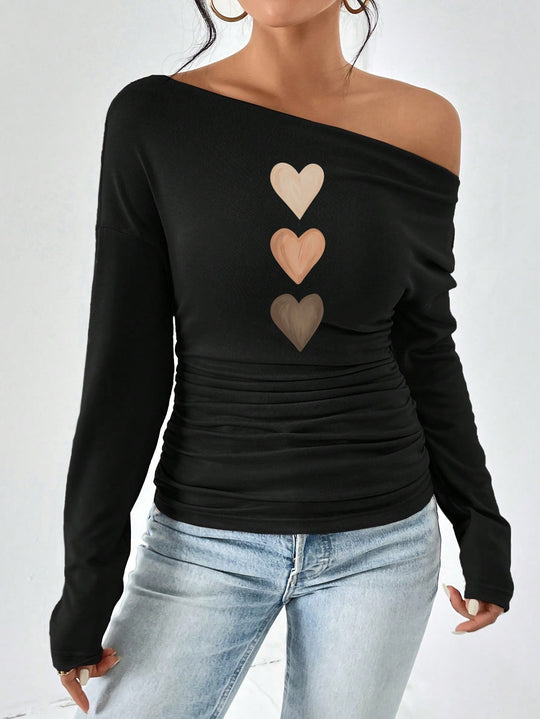 Damen Off-Shoulder Langarmshirt mit Raffung EB