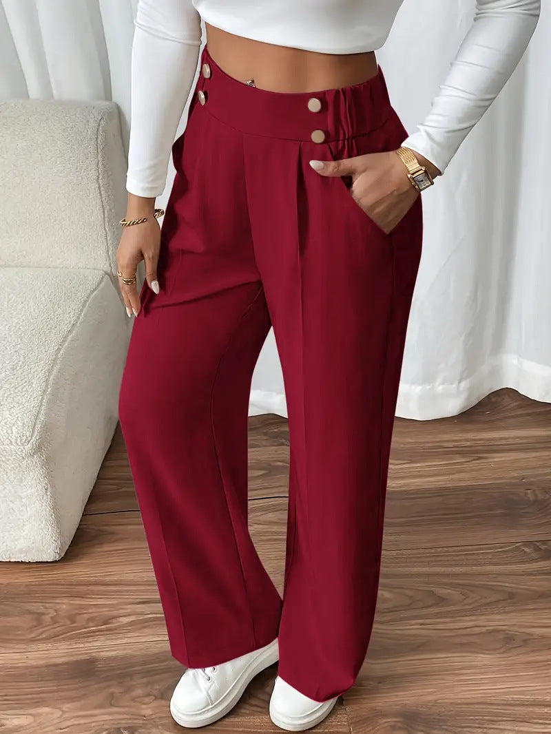 Damen Klassische weite Hose mit Knopfleiste und Taschen EB