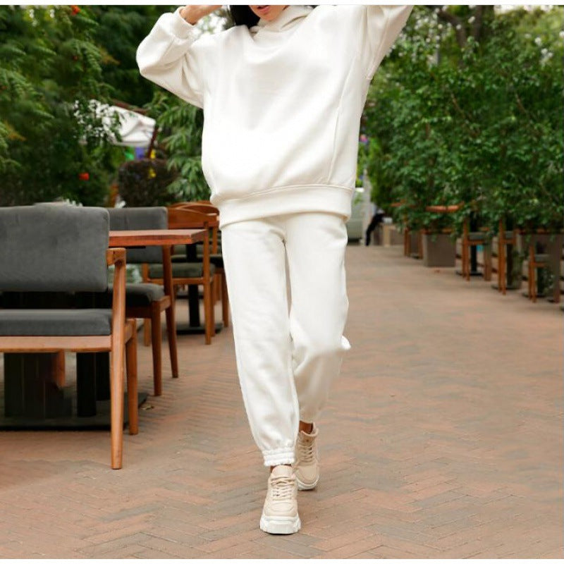 Damen Oversize-Kapuzen-Sweatshirt und Jogginghose Set mit Fleece-Innenseite und elastischen Bündchen EB