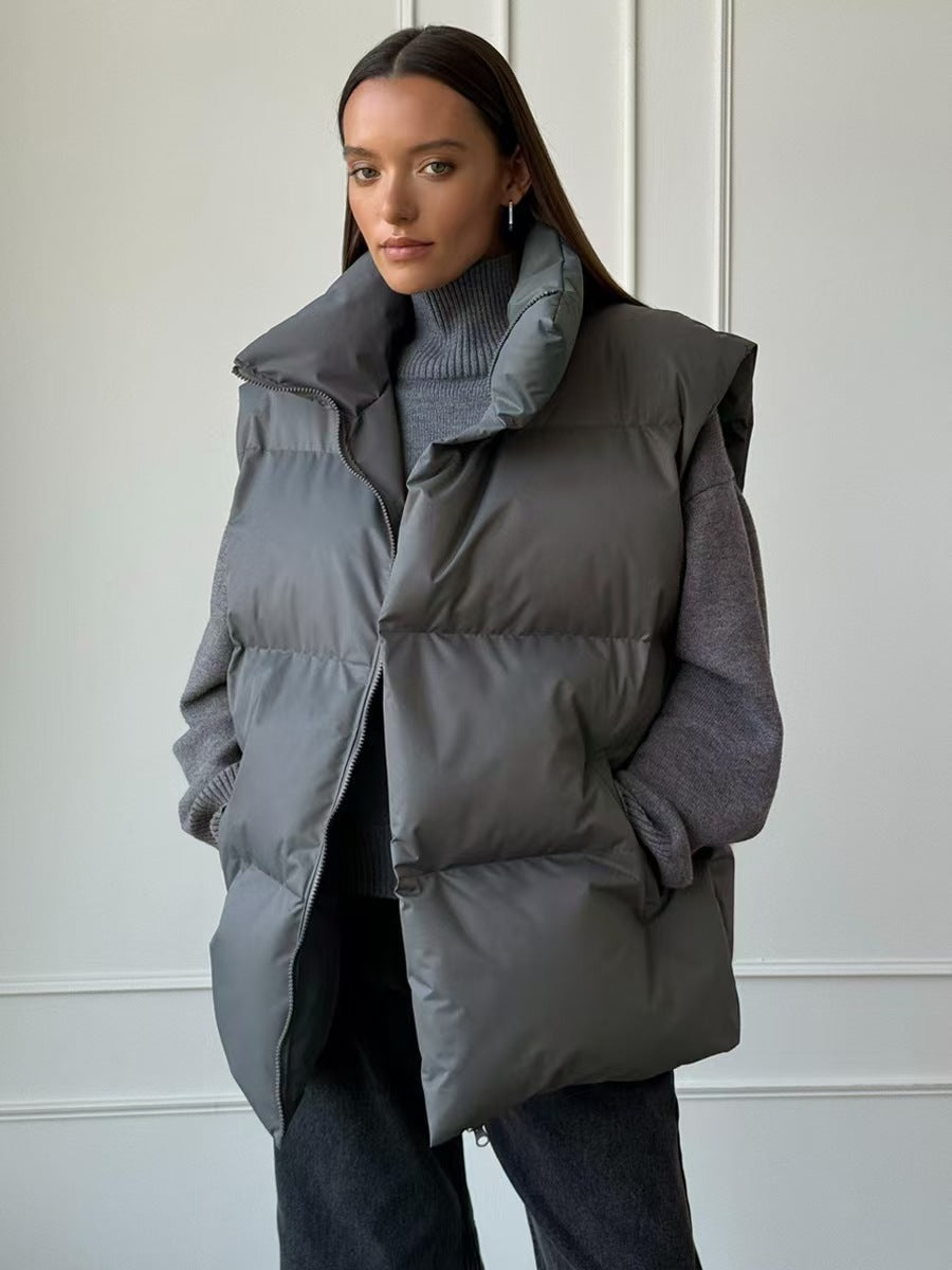 Damen Steppweste mit hohem Kragen und Taschen EB