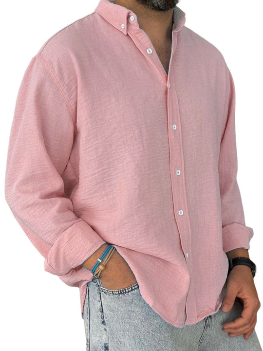 Herren nan leichtes Baumwoll-Leinen-Hemd mit Button-Down-Kragen und entspannter Relaxed-Fit EB
