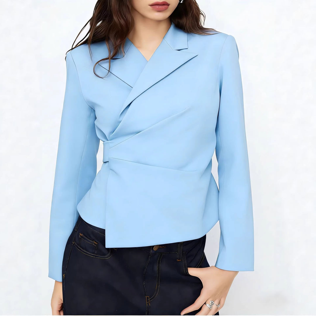 Damen Taillierter Wickel-Blazer mit drapierter Peplum-Silhouette EB
