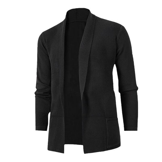 Herren lässige Strickjacke mit offenem Kragen und elegantem Rippdesign EB