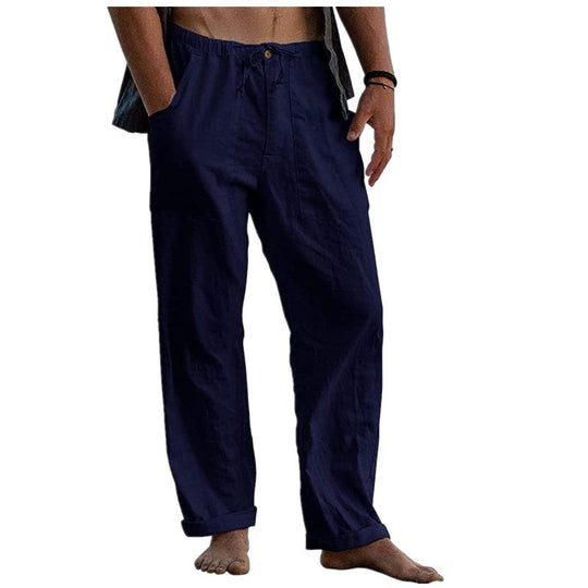 Herren nan lockere Leinenhose mit Gummibund und aufgesetzten Seitentaschen EB