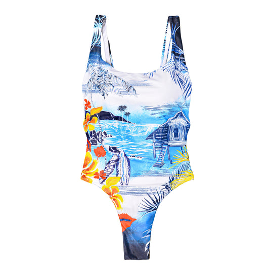 Damen Einteiler Badeanzug mit floralem Tropenmotiv EB