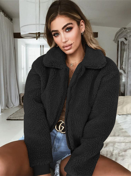 Damen Kuschelige Teddyjacke mit hohem Kragen EB