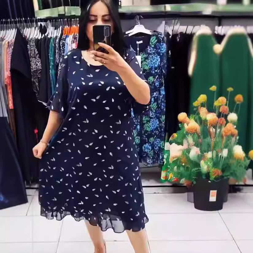 Damen Luftiges Sommerkleid mit floralem Design und chiffonartigem Oberteil EB