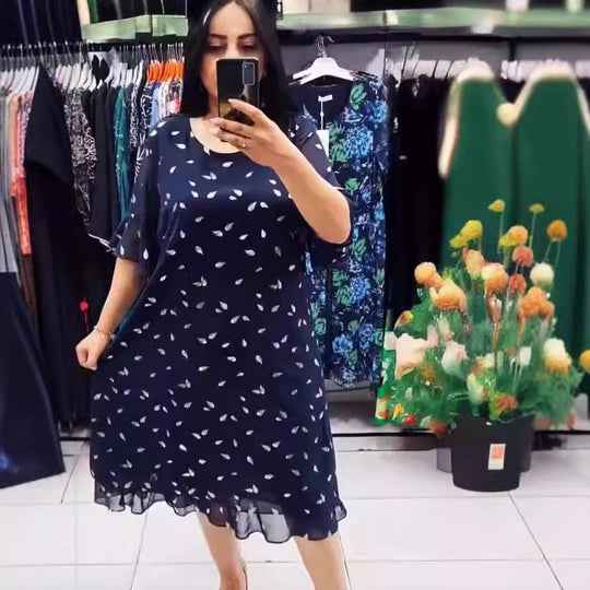 Damen Luftiges Sommerkleid mit floralem Design und chiffonartigem Oberteil EB