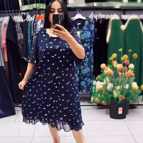 Damen Luftiges Sommerkleid mit floralem Design und chiffonartigem Oberteil EB
