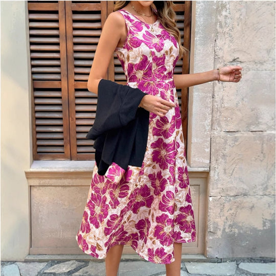 Damen Maxikleid mit floralem Design und elegantem A-Linien-Schnitt EB