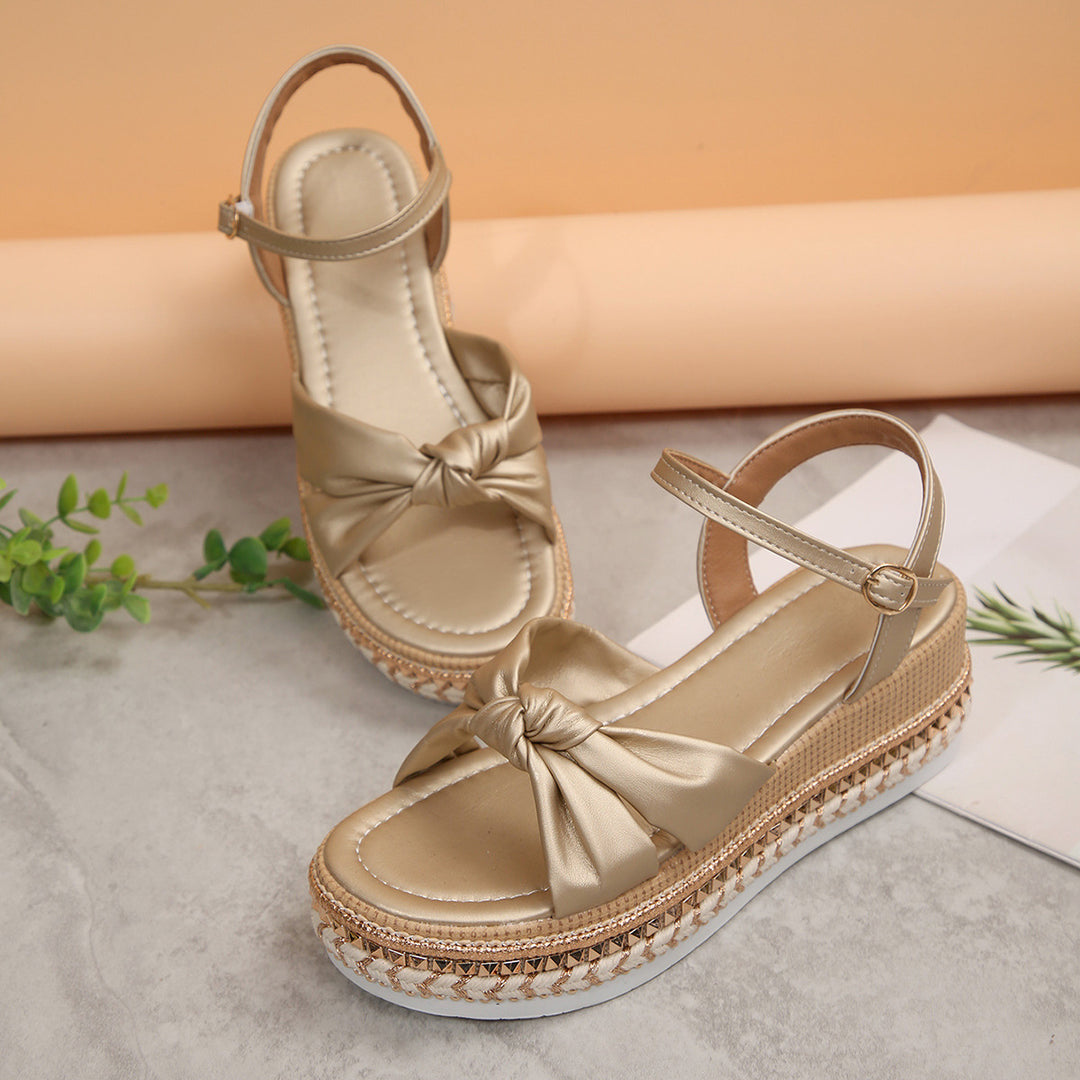 Damen Komfortable Plateau-Sandalen mit Knoten-Detail EB