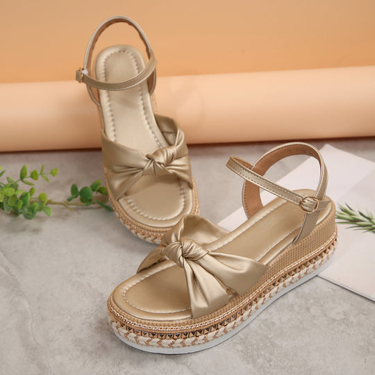 Damen Komfortable Plateau-Sandalen mit Knoten-Detail EB