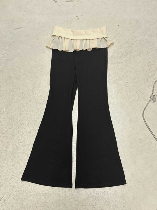 Damen nan taillierte Highwaist Schlaghose mit Zierband, Gürtelschlaufen und ausgestelltem Bein EB