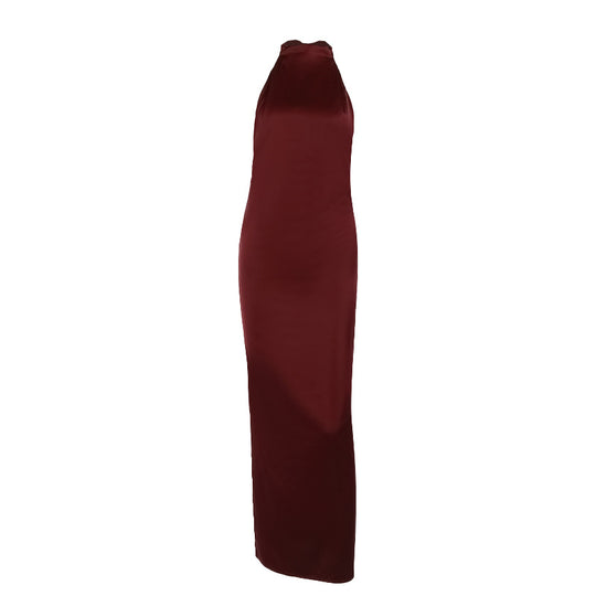 Damen elegantes Maxikleid mit hohem Kragen und figurbetontem Schnitt EB