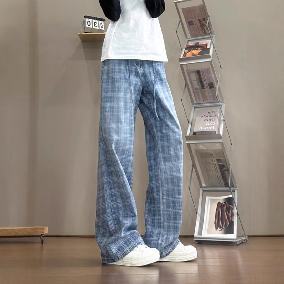 Damen weit geschnittene Karottenhose mit modernem Karo-Design EB