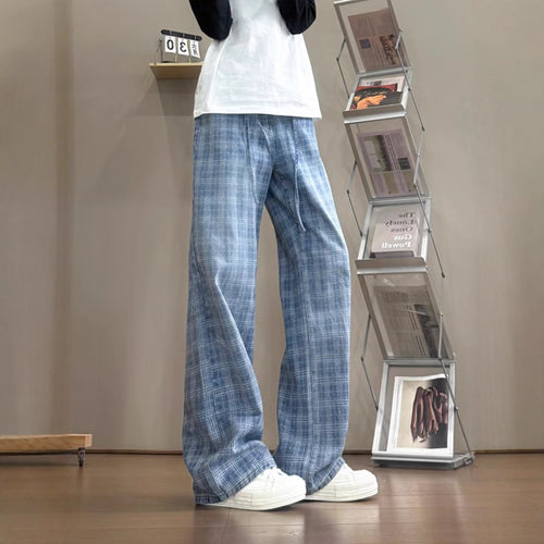 Damen weit geschnittene Karottenhose mit modernem Karo-Design EB