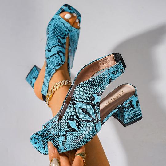 Damen Offene Slingback-Pumps mit Absatz und modischem Schlangenleder-Look EB