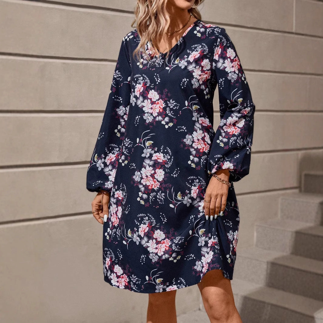 Damen Blusenkleid mit floralem Design und voluminösen Ärmeln EB