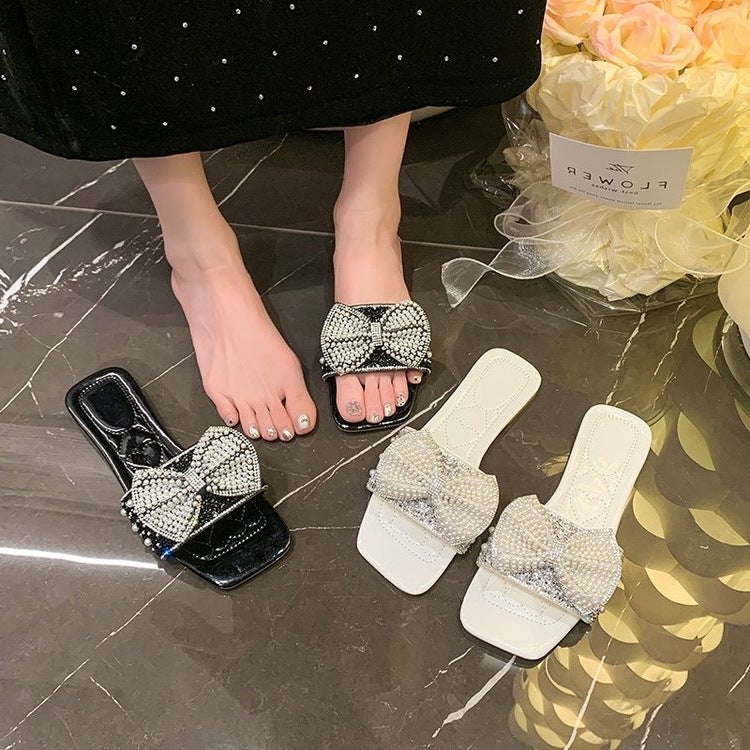 Damen Glamouröse Riemchen-Sandalen mit funkelndem Schleifen-Design EB