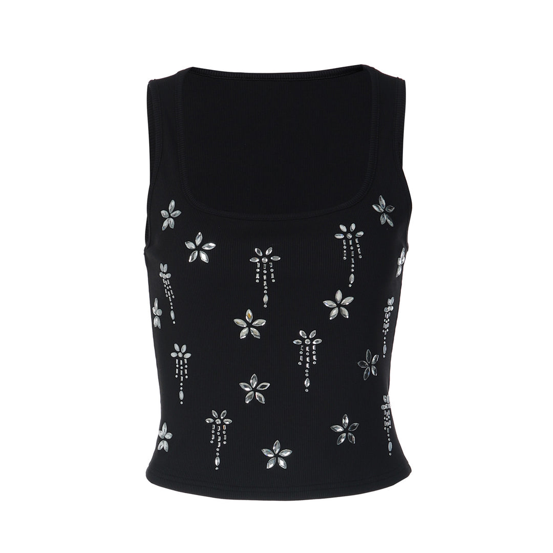 Damen Elegantes Cropped Top mit floralen Strassdetails EB