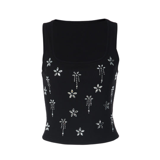 Damen Elegantes Cropped Top mit floralen Strassdetails EB