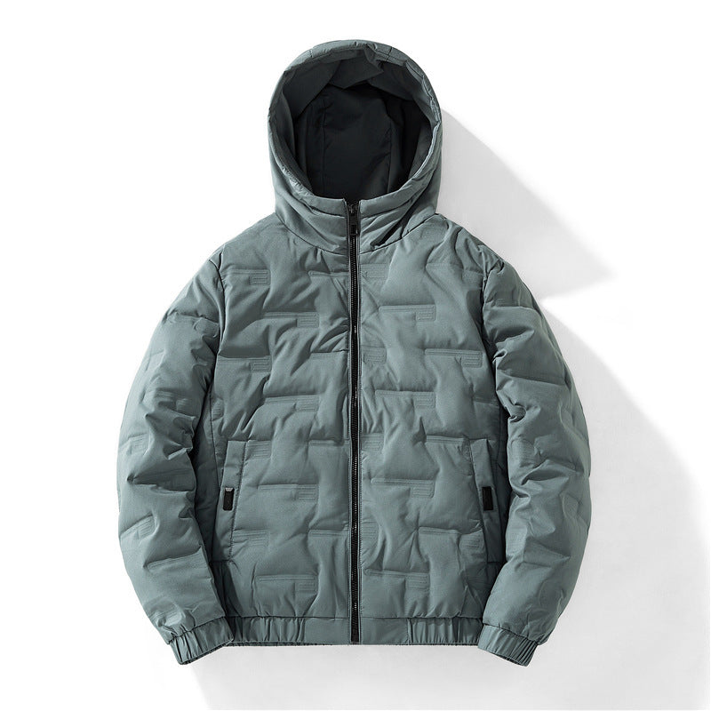 Herren nan isolierende Kapuzen-Steppjacke mit geprägtem Quadratmuster und elastischen Bündchen EB