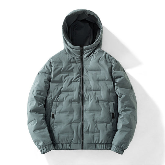 Herren nan isolierende Kapuzen-Steppjacke mit geprägtem Quadratmuster und elastischen Bündchen EB