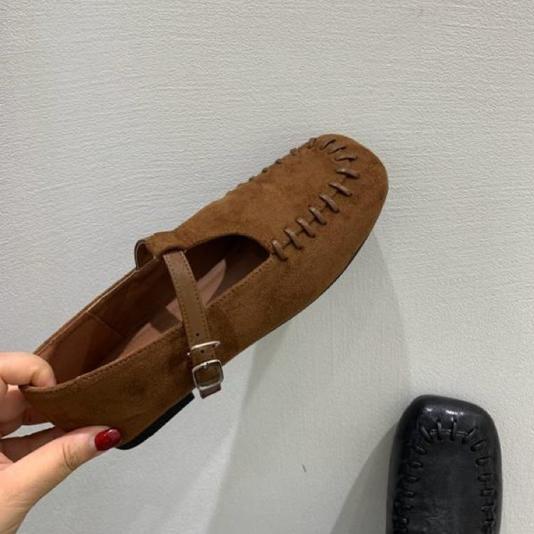 Damen Mokassins mit dekorativen Stichen und verstellbarem Riemchen EB