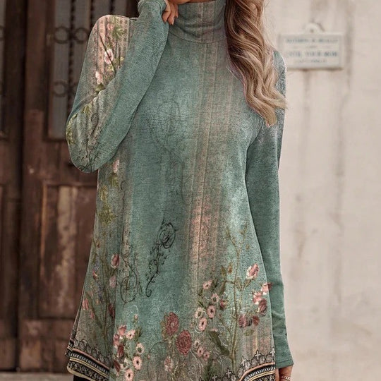 Damen Tunika mit floralem Design und hohem Kragen EB