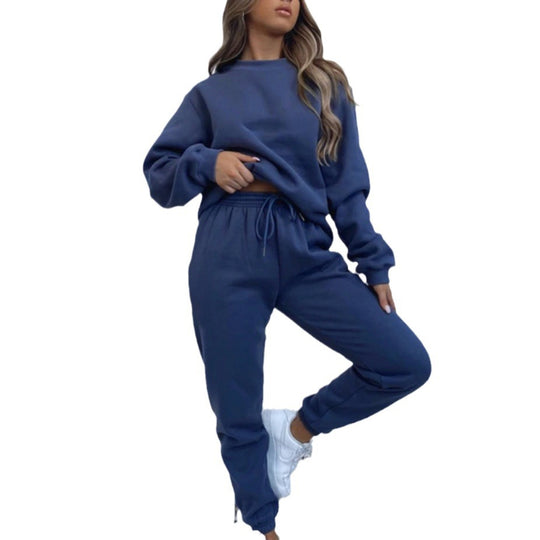 Damen nan weit geschnittenes Fleece-Freizeitset mit Sweatshirt und Jogginghose EB