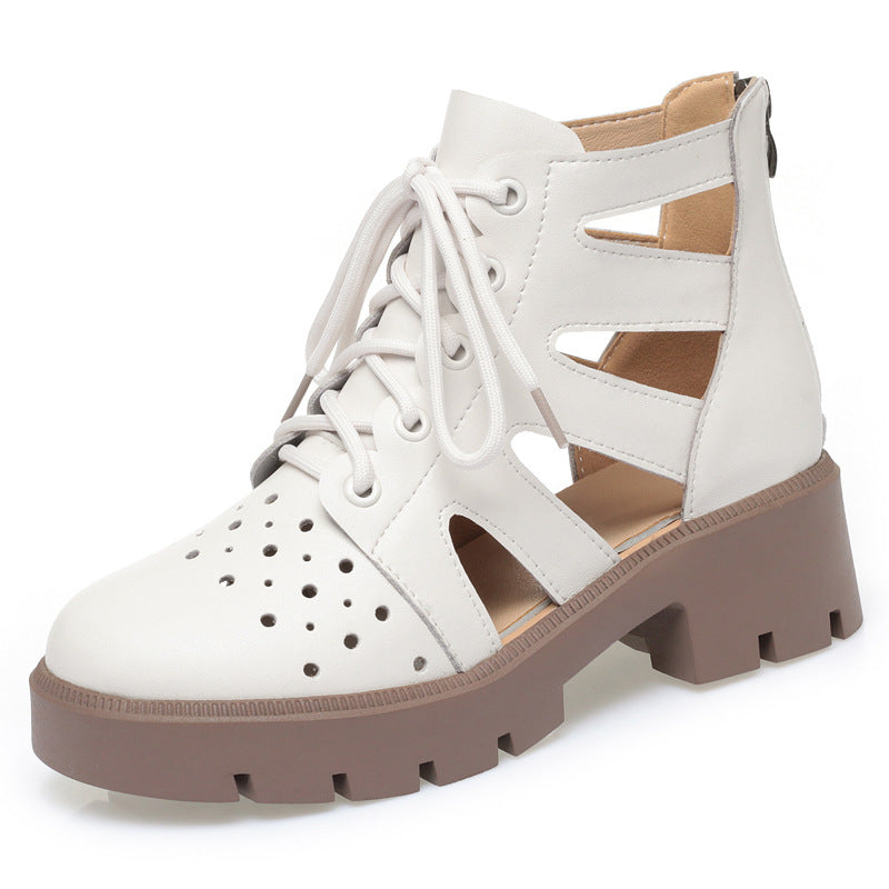 Damen Cut-Out Schnürstiefeletten mit robustem Blockabsatz und atmungsaktivem Obermaterial EB