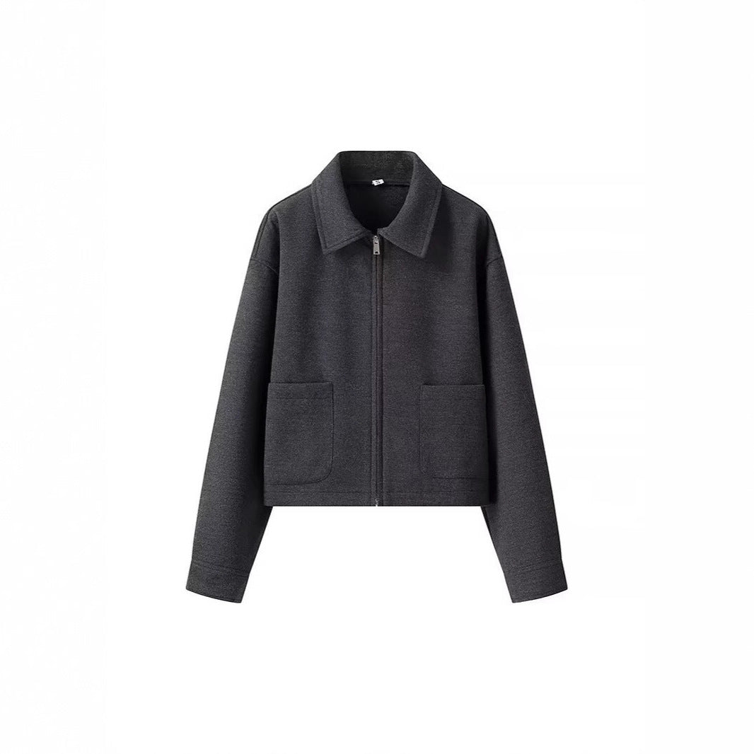 Damen lässige cropped Jacke mit praktischen Taschen und modernem Reißverschluss EB
