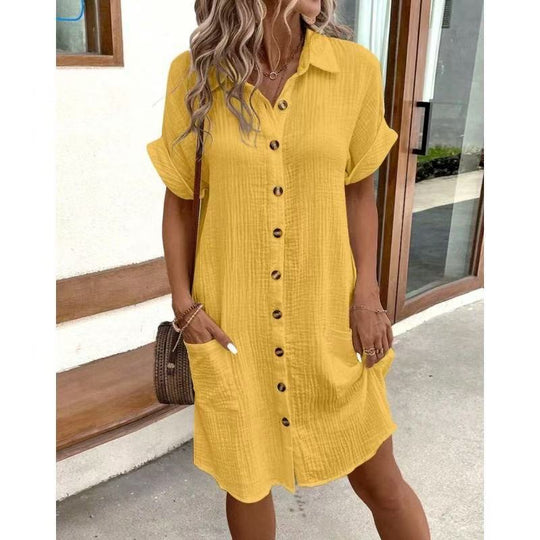 Damen lässiges Hemdblusenkleid mit Knopfdetails und Taschen EB