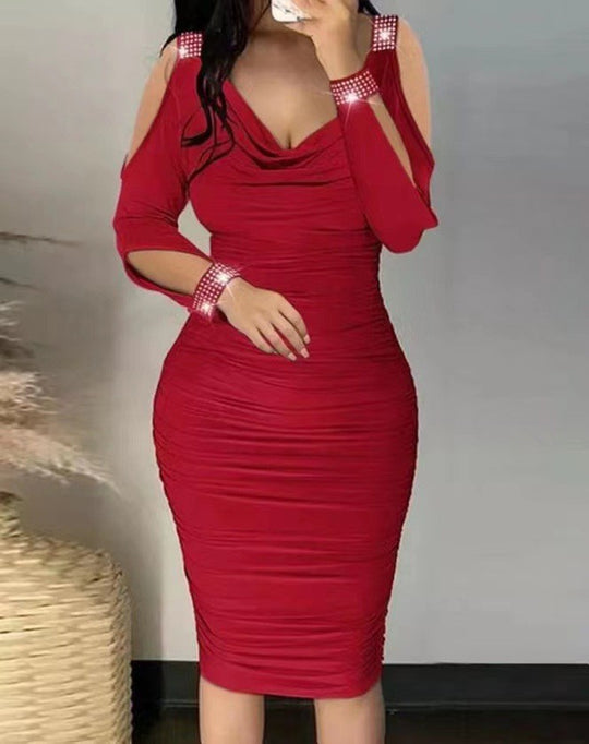 Damen Figurumspielendes Kleid mit Schulterfreischnitt und Funkelelementen EB