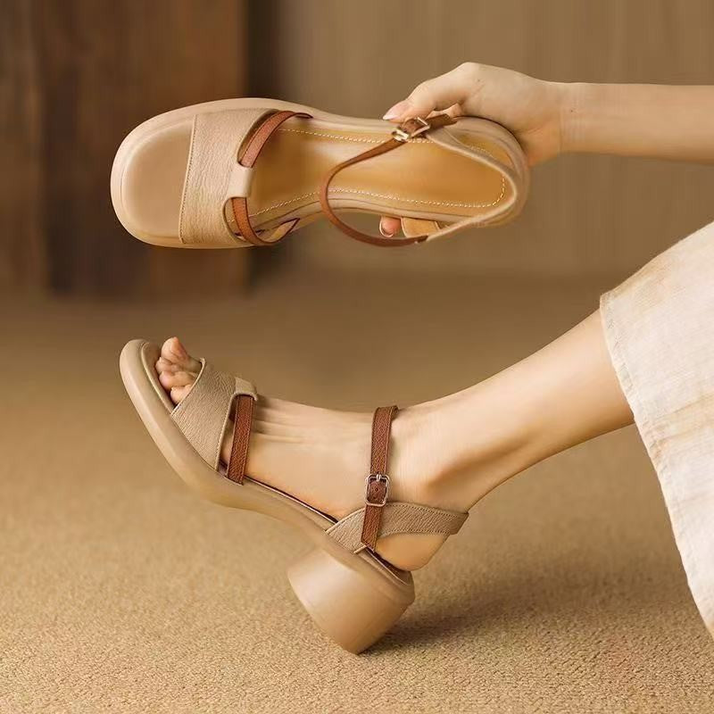 Damen Bequeme Blockabsatzsandalen mit verstellbarem Riemen EB