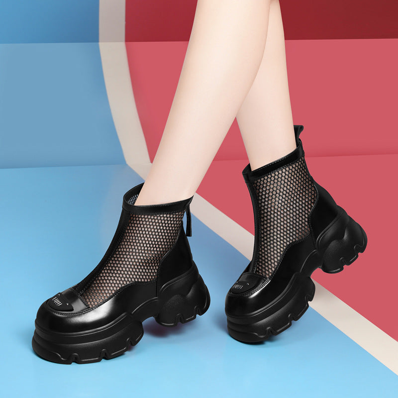Damen Modische Netz-Stiefeletten mit stabiler Profilsohle EB