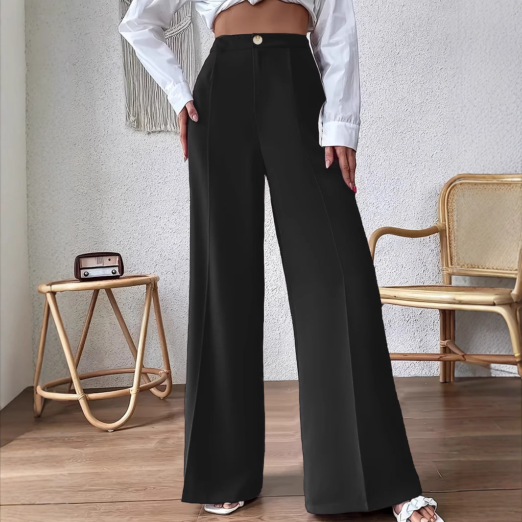 Damen Weit geschnittene Hose mit elegantem Hochbund und dekorativem Knopf EB