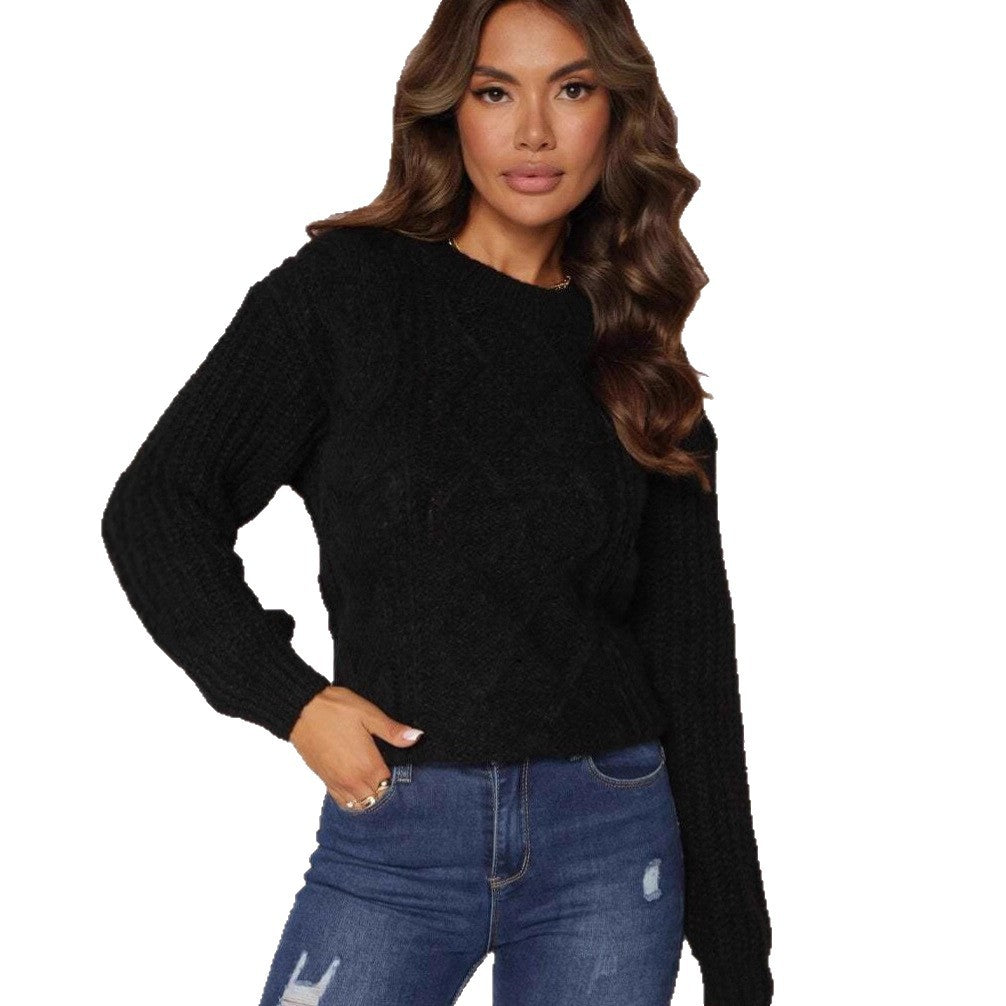 Damen lässiger Grobstrickpullover mit modernem Zopfdesign und gemütlichem Schnitt EB